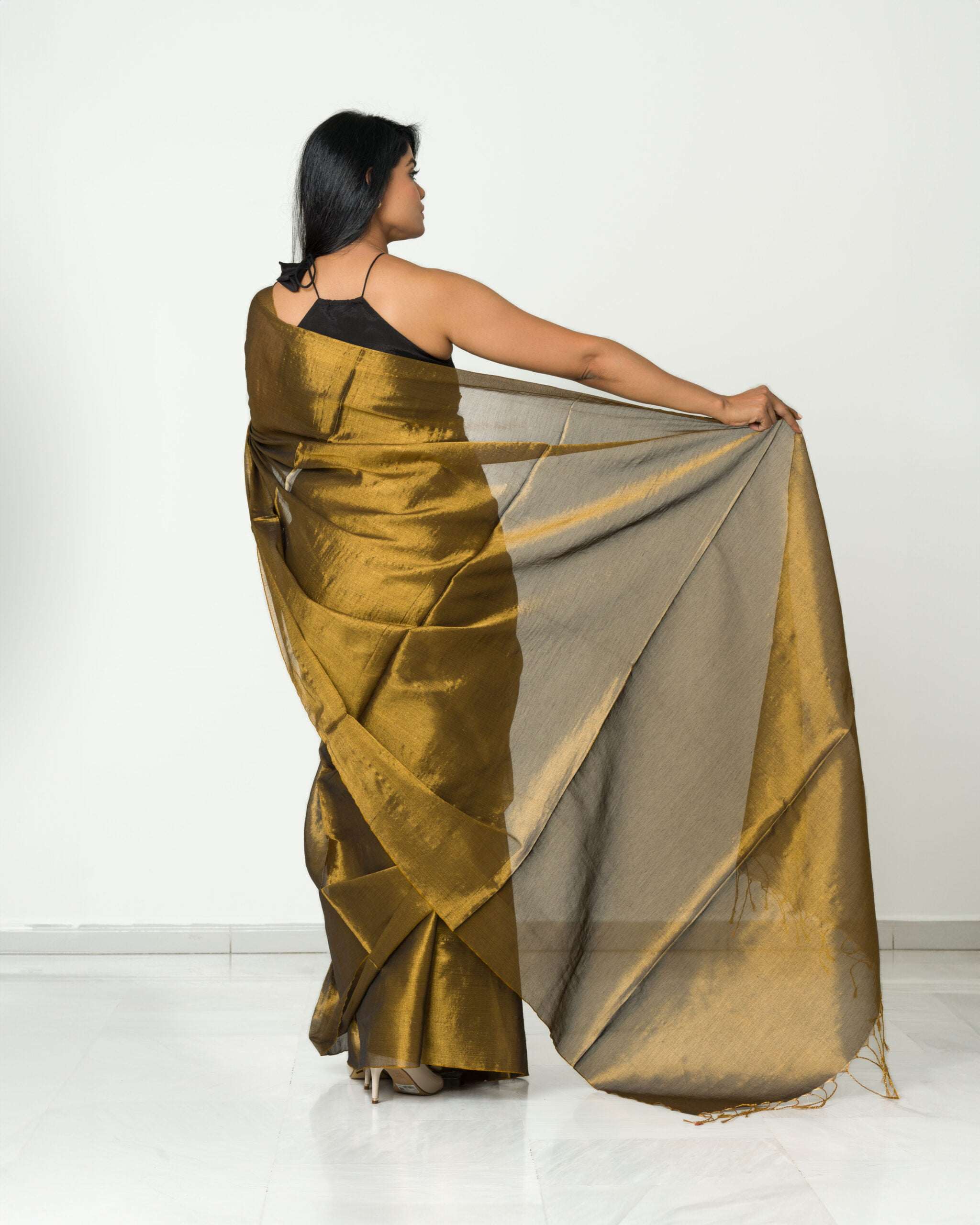 A Soft Raga Tissue Plain Saree - Image 3