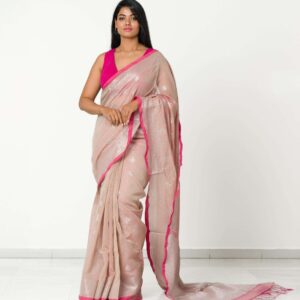 Semi cotton Saree with silver work and running Blouse