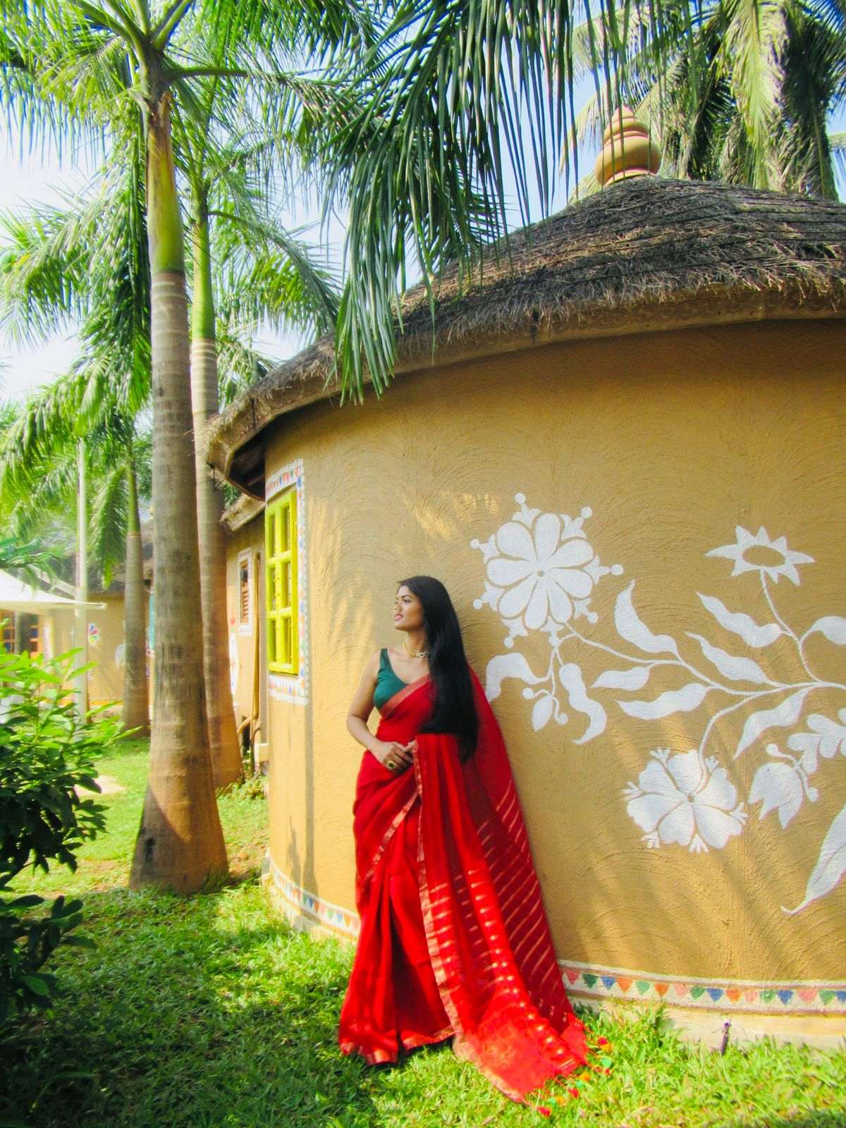 The Red Linen Saree with a Border - Image 5
