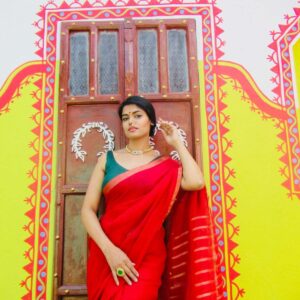 The Red Linen Saree with a Border