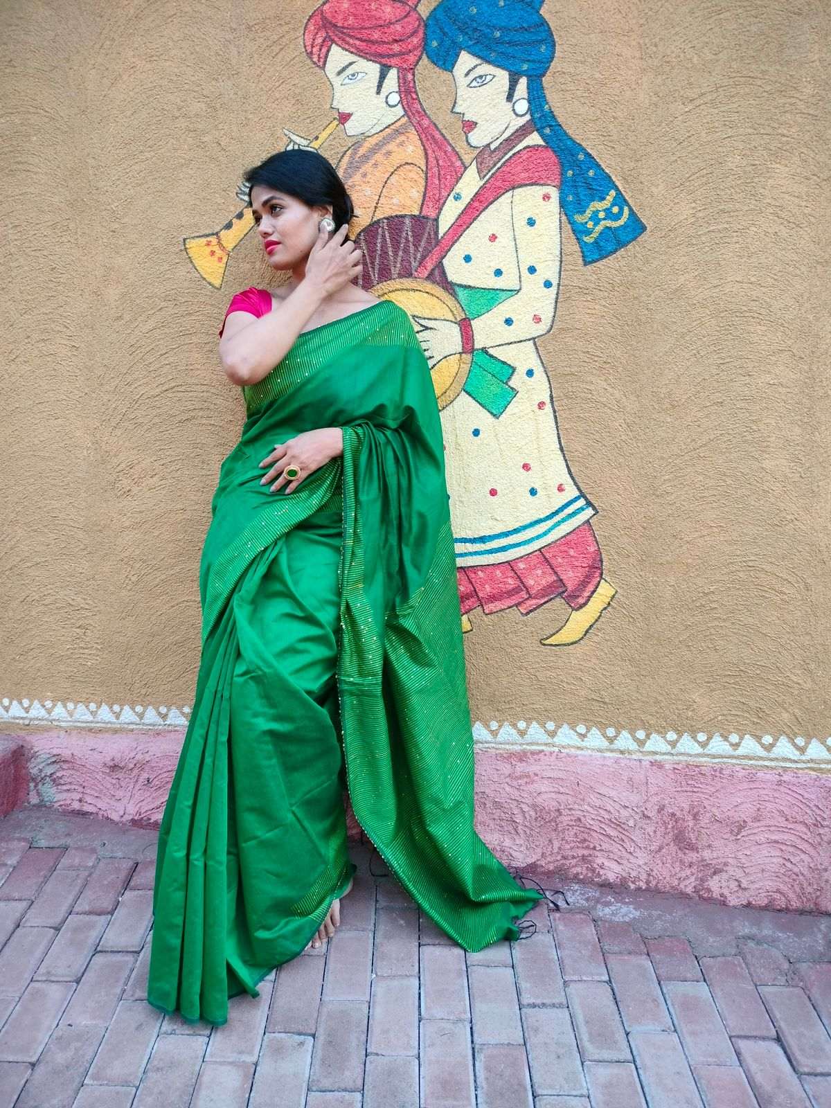 Butter Silk Saree with beads work and running Blouse