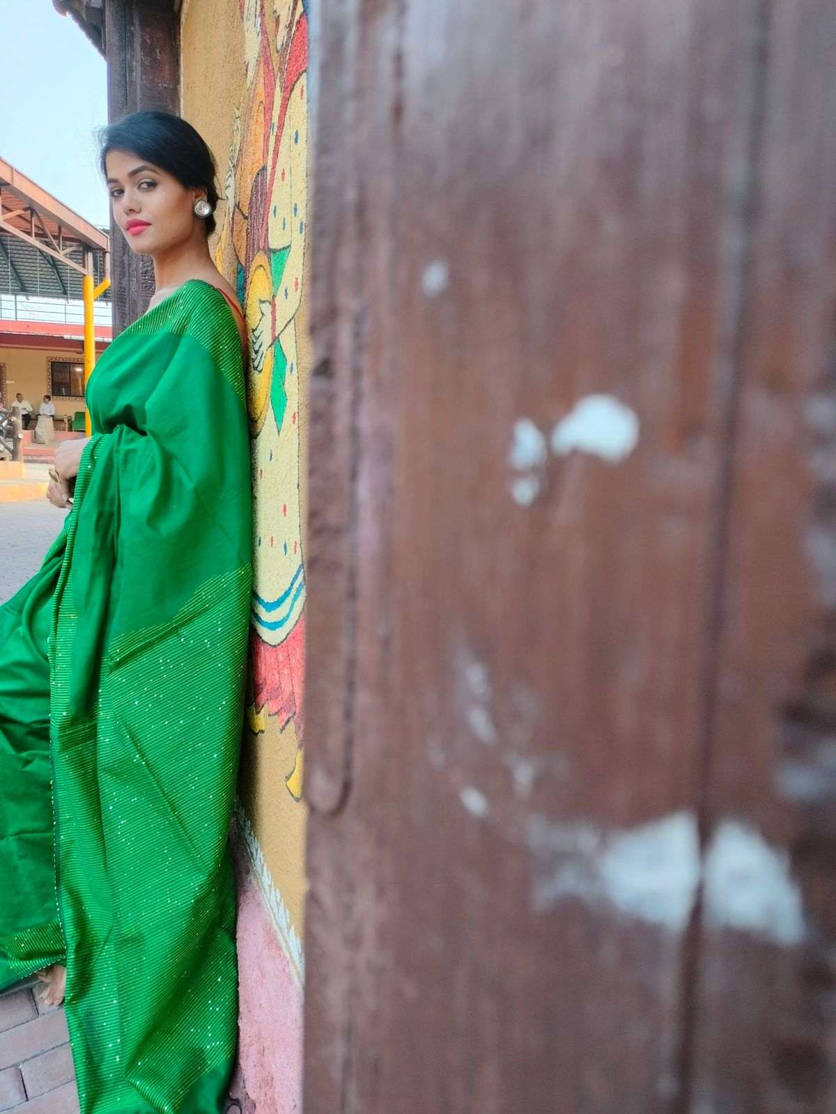 Butter Silk Saree with beads work and running Blouse - Image 3