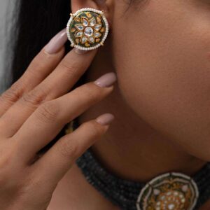 A Fusion of Color and Texture: Meenakari Lakh Pendant & Natural Bead Necklace & Earrings Set