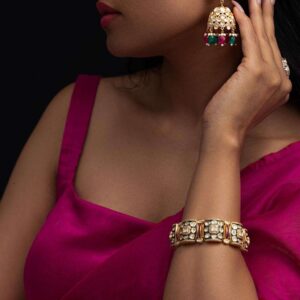 Regal Radiance: Moissanite Polki Kada with Open Foil Setting (18k Gold Plated)