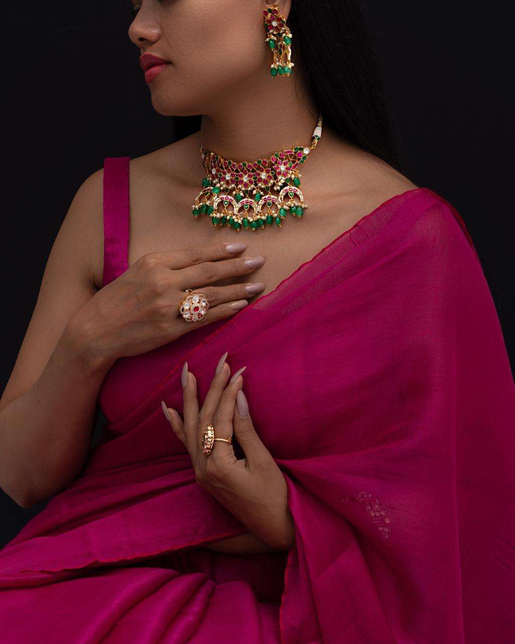 Regal Radiance: Handmade Jadau Necklace - Image 3