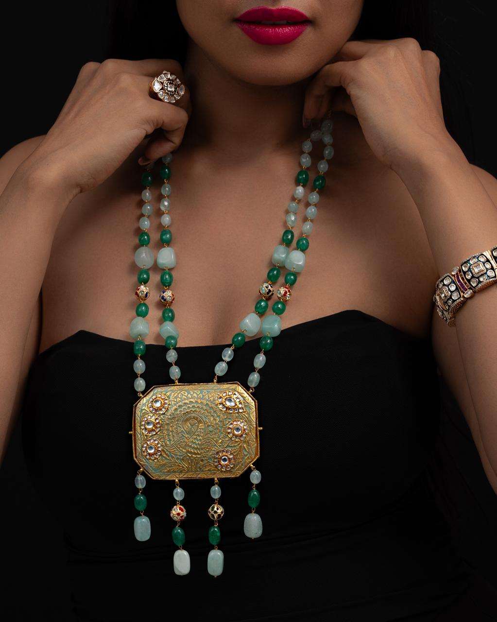 Avni Collection “Samudra Saaz” Necklace – A Symphony of Green Onyx & Aqua Calm