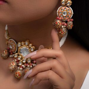 A Symphony of Color and Texture: Natural Beads, Polki Kundan & Meenakari Set