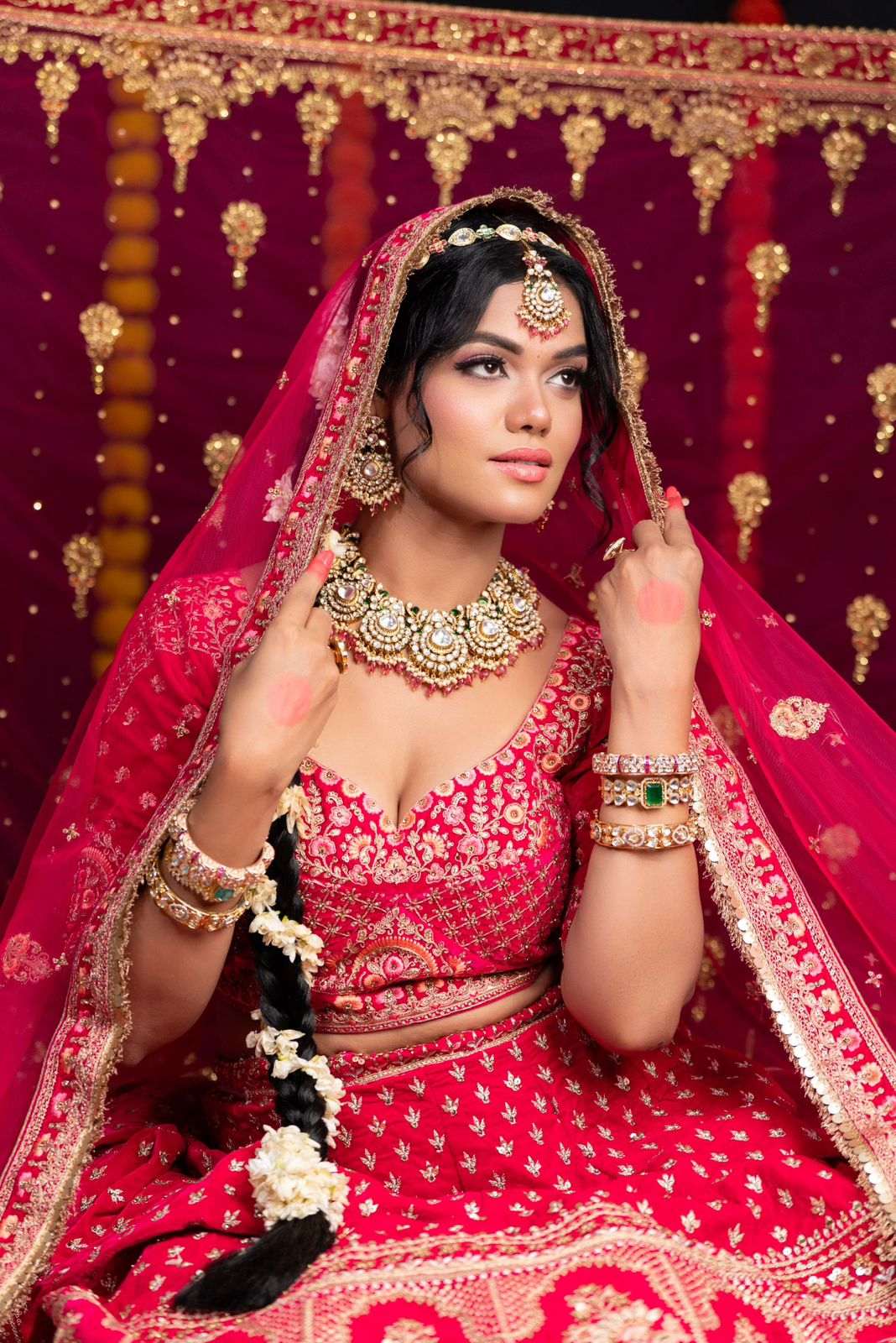 Kundan, Pearl, and Precious Stone Set with Brass Metal