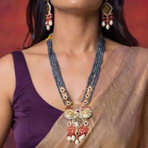 Set with Extremely Ethnic Meenakari Work, Pearls, and Beautifully Colored Precious Stones