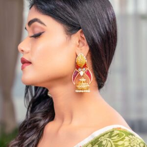 Ivory Jadau & Carving Stone Jhumka: Timeless Elegance