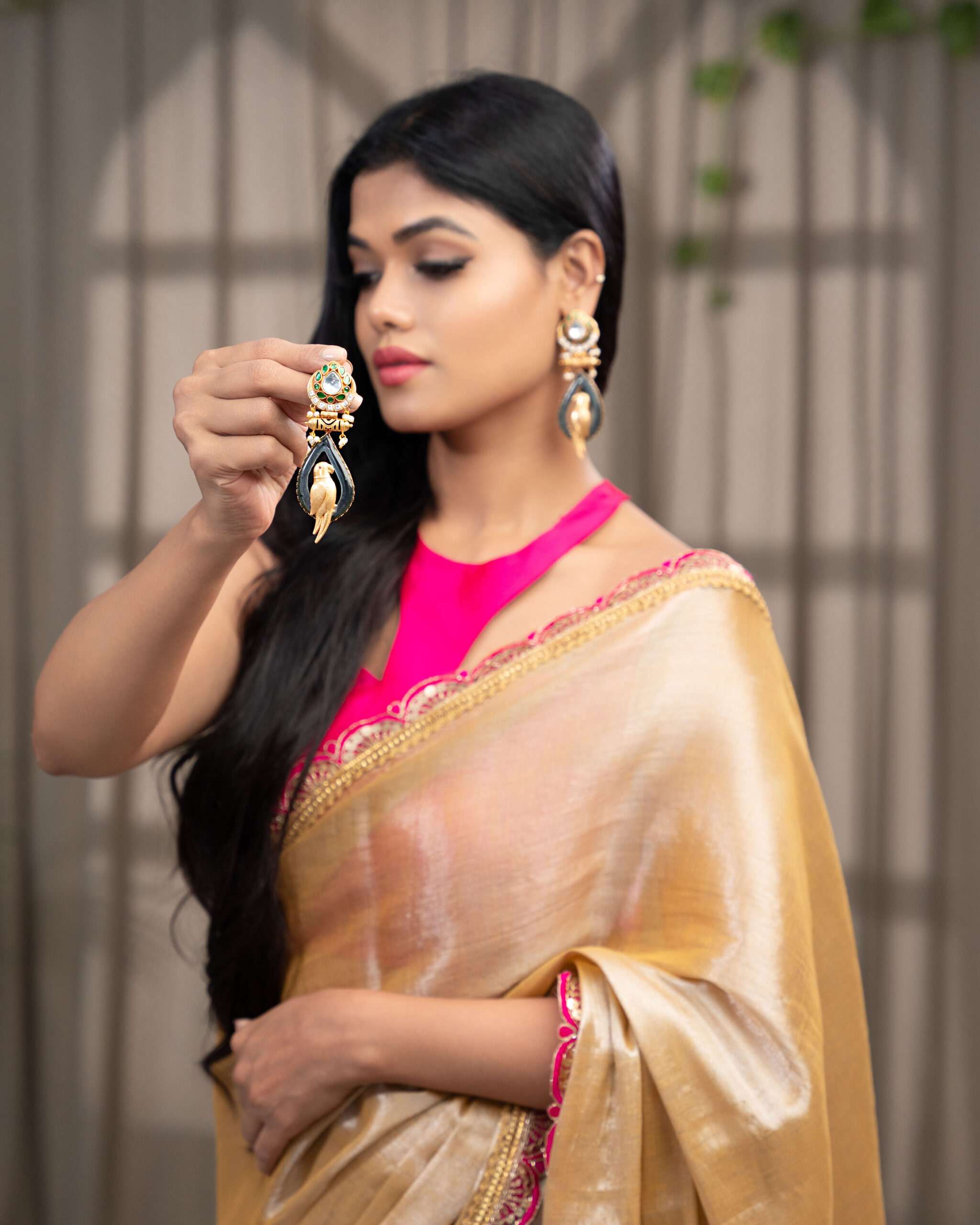 Golden Parrot Kundan Jhumka: A Touch of Whimsical Elegance - Image 2