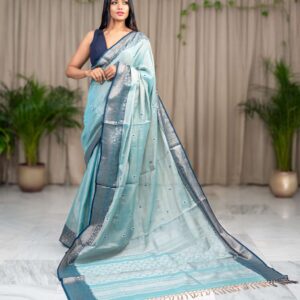 Sky Blue Serenity: Raga Tissue Bhunjodi Saree