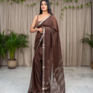 Earthy Elegance: Mul Cotton Brown Saree