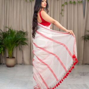 Classic Stripes: Mul Cotton White Saree