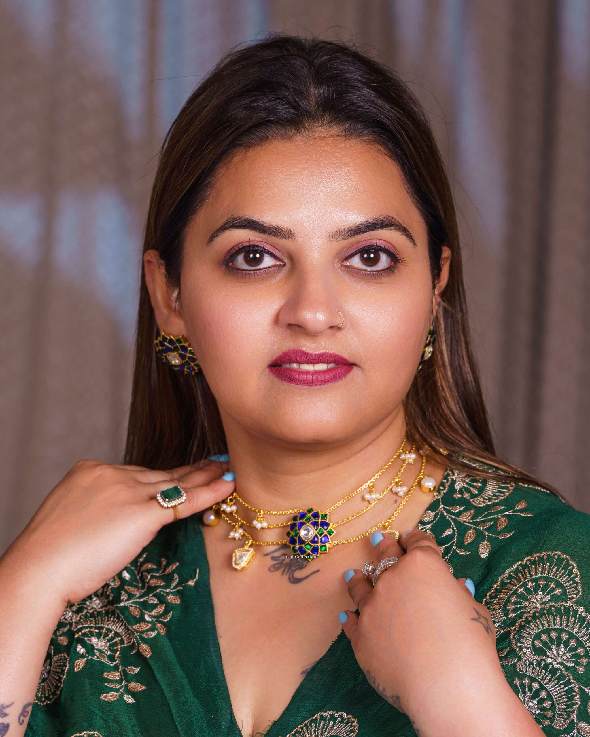 Neelamira: The Blue & Green Stone Kundan Layered Set