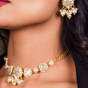 Padmika: The Lotus-Shaped Mother of Pearl Necklace & Earrings Set