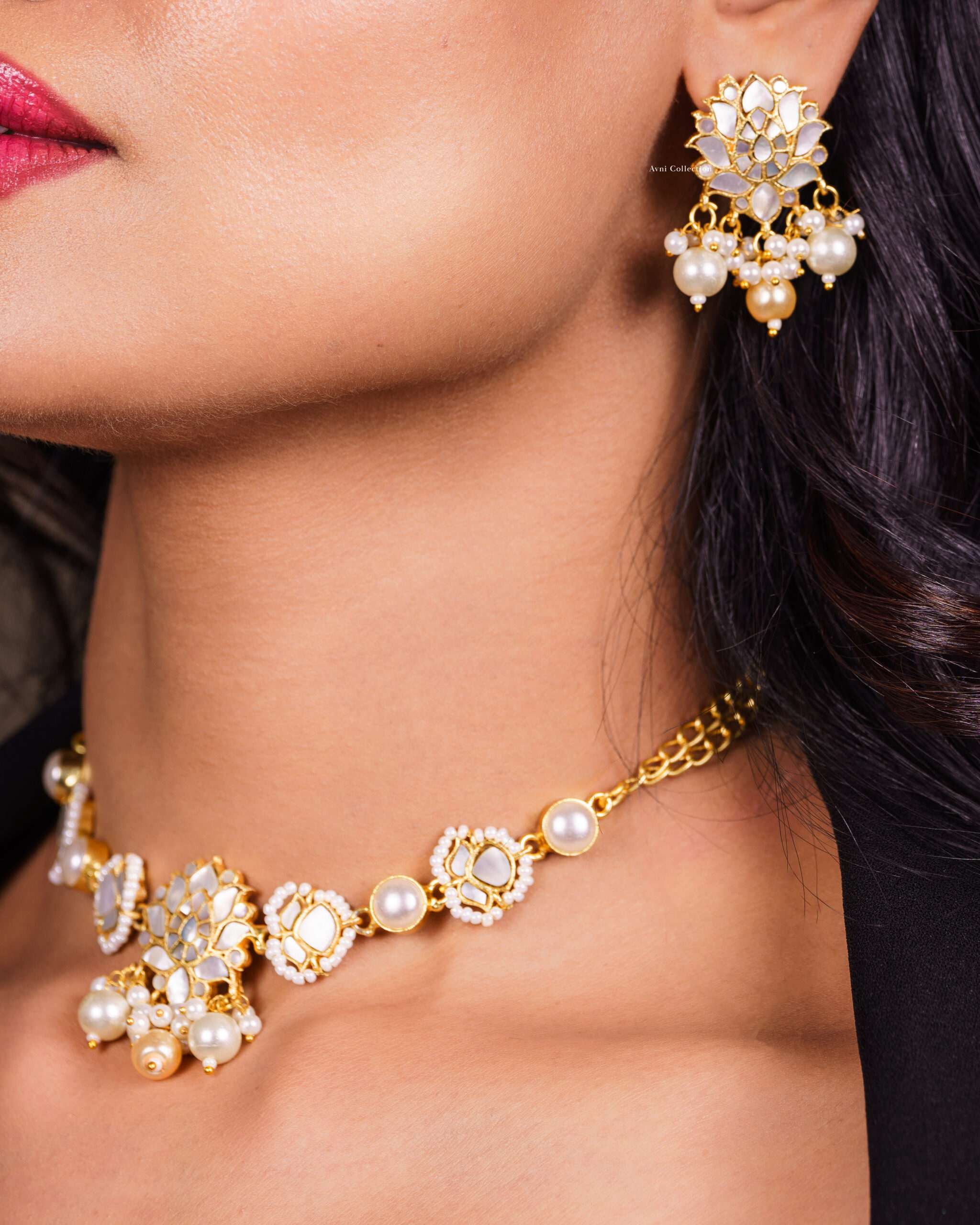 Padmika: The Lotus-Shaped Mother of Pearl Necklace & Earrings Set