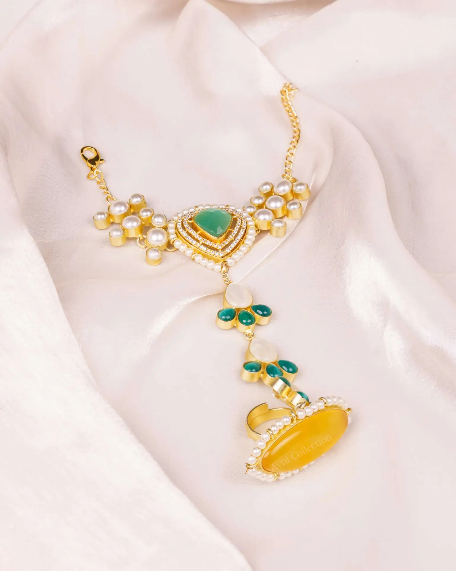 Avni Collection "Bandhan Preet" Hand Chain Ring Bracelet: A Delicate Embrace of Love - Image 4